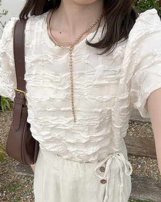 Wrinkle Volume Short-Sleeve Blouse