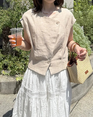 Drop-shoulder cropped vest jacket