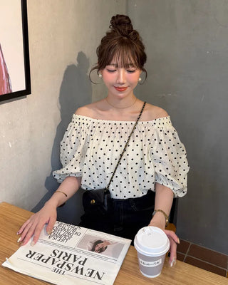 Polka Dot Puff Sleeve Blouse
