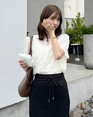 Lace frill blouse set