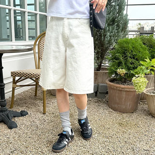High-waisted cotton Bermuda shorts