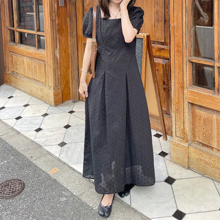 Puff-sleeve long dress