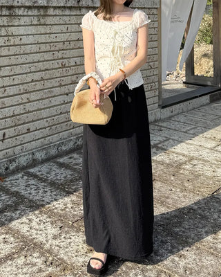 Embossed banding maxi skirt