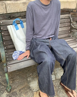 One-tuck indigo wide denim pants