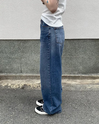 Washed denim wide-leg pants