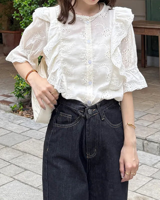 Punched ruffle blouse