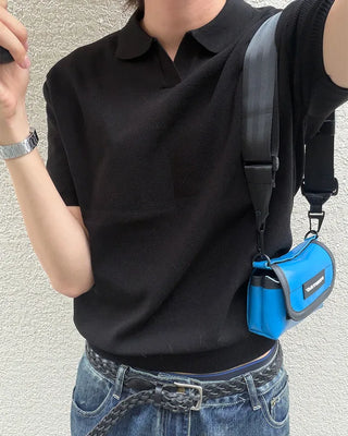Open-collar short-sleeved knit
