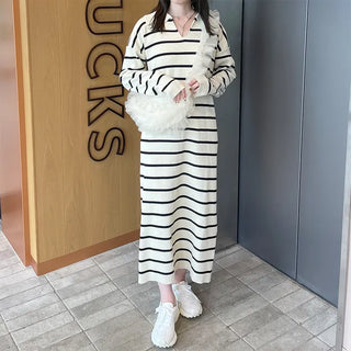 Striped knit long dress
