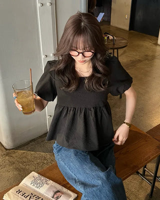 Square neck puff blouse