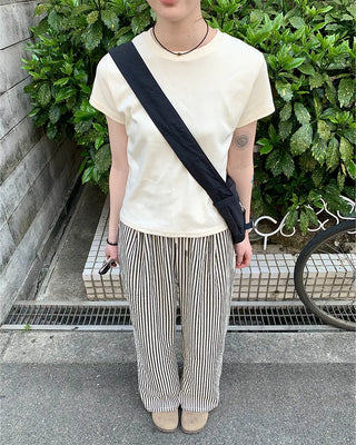 Striped elastic waist pants