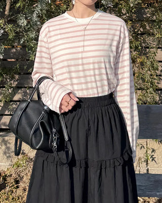 Simple striped round neck long sleeve T-shirt