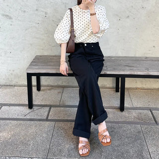 Slit Black Cotton Pants