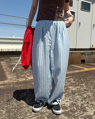 Striped Wide Wrinkle Easy Pants
