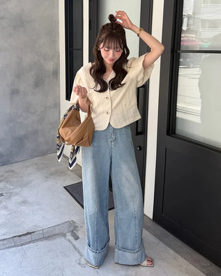 V-neck linen summer jacket