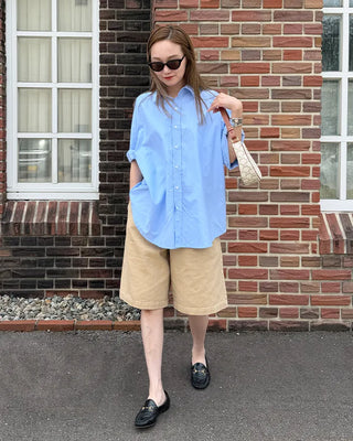 (Unisex) Oxford Overfit Half Sleeve Shirt