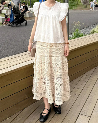 Knitted banded long skirt