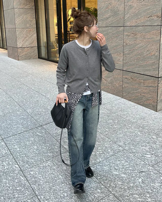 Washed straight denim pants