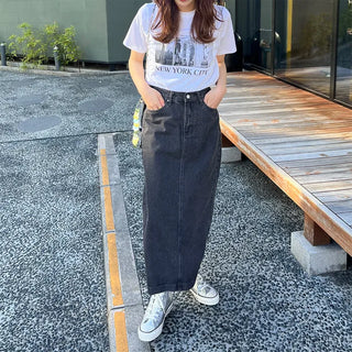 Denim long skirt
