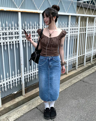 Washed denim skirt