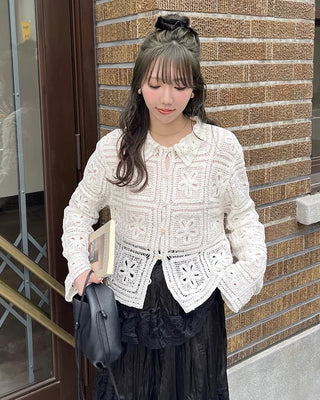 Floral Vintage Crochet Collar Cardigan