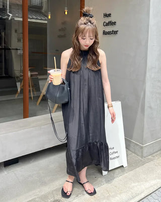 Halter neck detail long dress