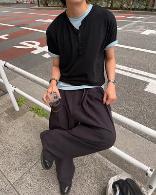 Henley neck simple short-sleeved T-shirt