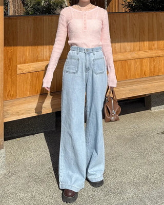 Front patch pocket wide-fit denim pants