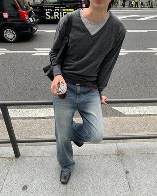 V-neck simple layered knit