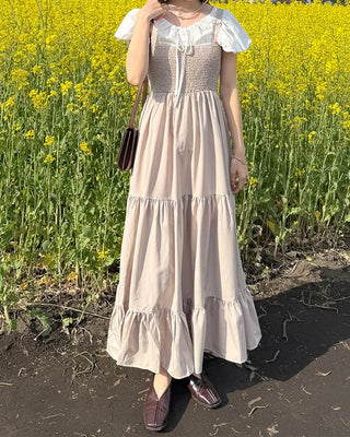 Square neck tiered long skirt