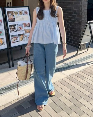 Shirred sleeveless blouse