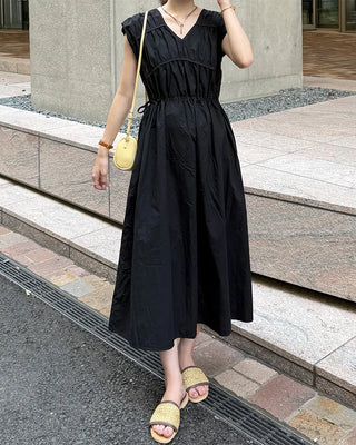 V-neck shirred long dress