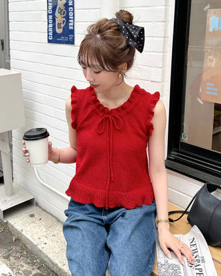 French girly frill sleeveless knit