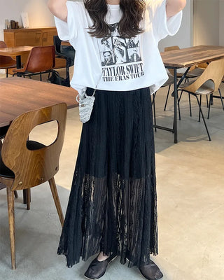 See-through lace long skirt