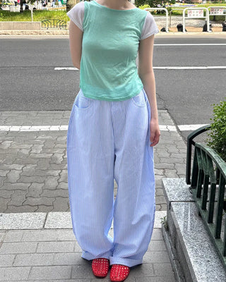 Striped Summer Cotton Wide Pants