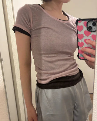 See-through short-sleeve T-shirt