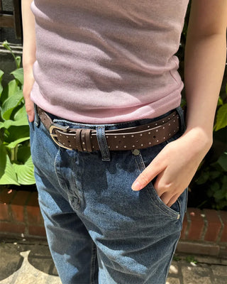 Suede studded buckle belt