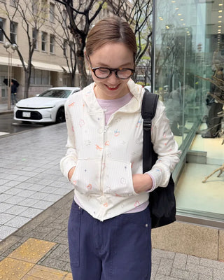 Sketch Pattern Rib Zip-Up Hoodie