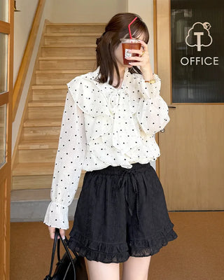 Neck strap ruffle chiffon blouse