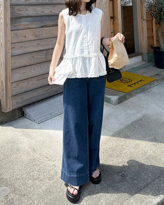 Pocket Two-Button Wide Denim Pants