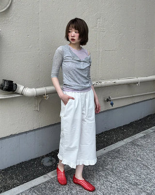 Frilled hem wide half pants