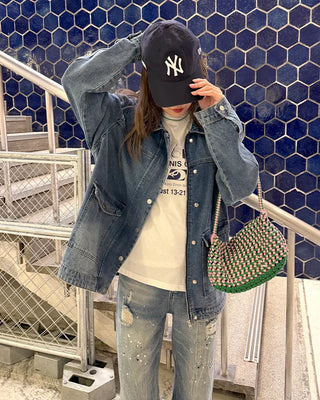 Denim midi zip-up jacket