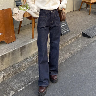 Pocket-stitched bootcut low-rise denim