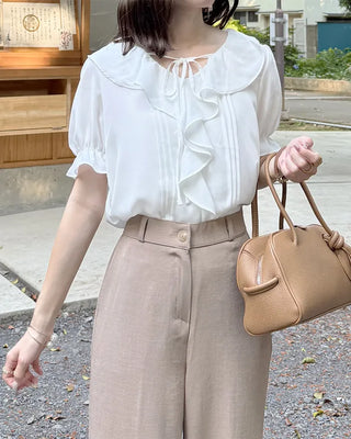 Ruffle Point Short-Sleeve Blouse