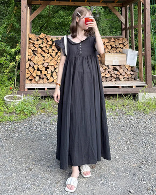 Frilled V-neck long dress