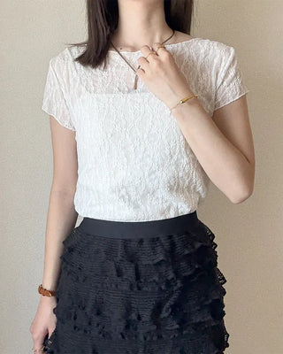 Lace sheer short-sleeved T-shirt