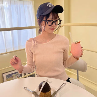 Asymmetrical Ribbon Knit T-Shirt