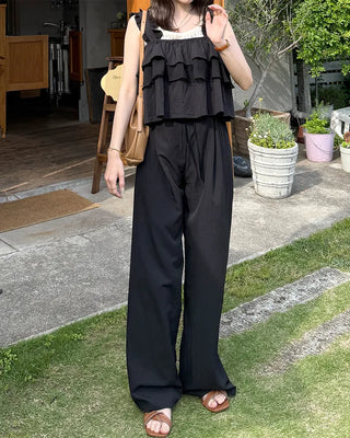 Tiered Sleeveless Banding Pants Set
