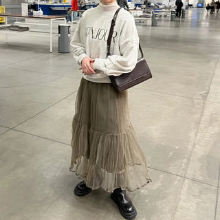 Chiffon wrinkle long skirt