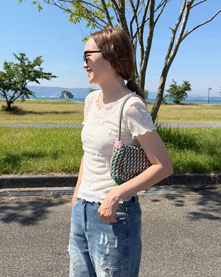 Flower Sheer Scallop Short Sleeve T-Shirt