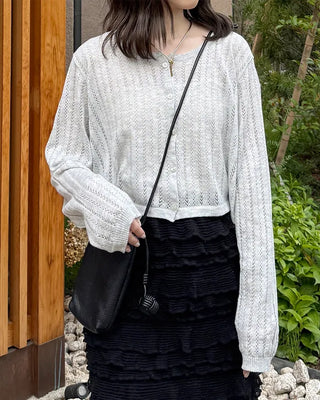 Perforated Cropped Cardigan